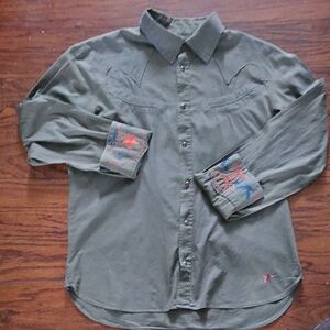 Diesel Snap Button Down With Embroidery Olive Size Large